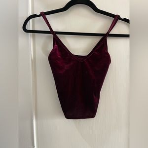 Brandy Melville burgundy velvet vneck crop top